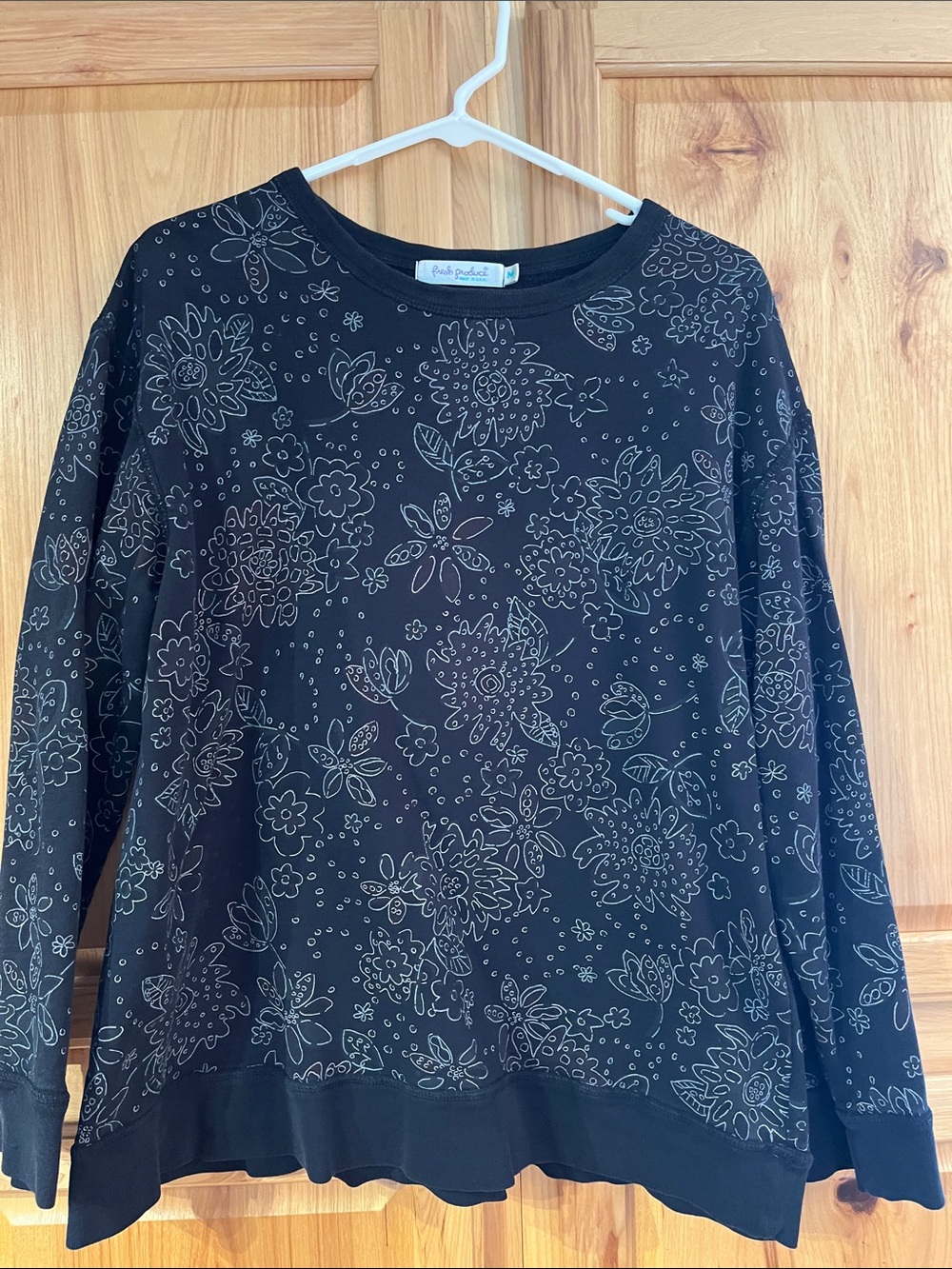 fresh produce Black Floral Crewneck Sweatshirt, size M